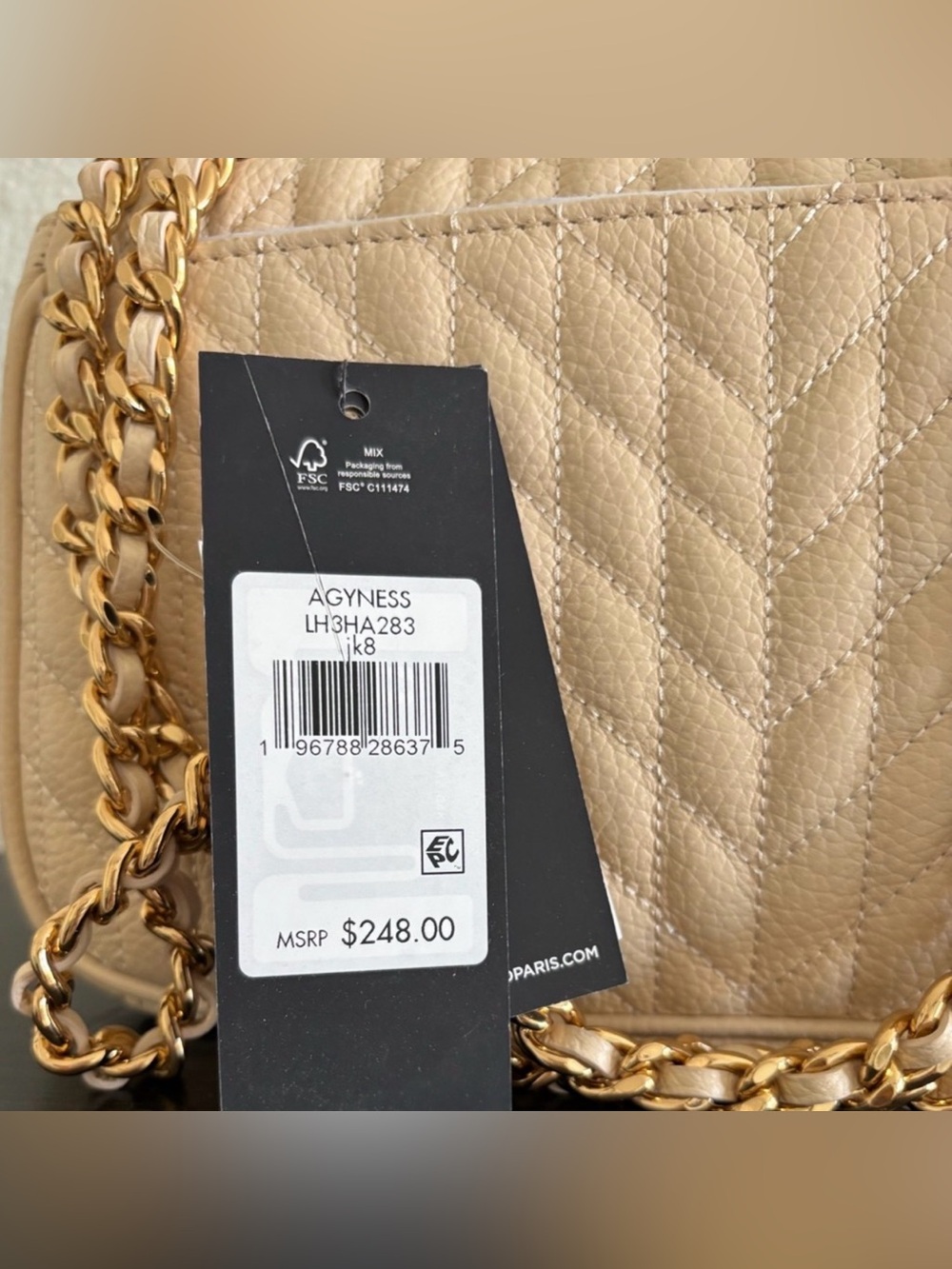 Karl Lagerfeld Quilted Cream Shoulder Bag with Gold Chain - Picture 5 of 9